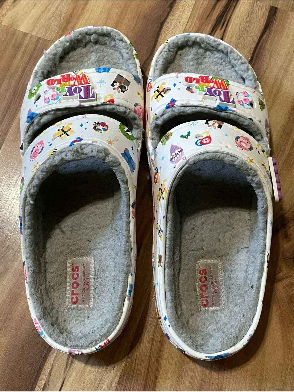 Disney Pixar Crocs Toy to the World Faux Fur Lined Slides Unisex Size 10M 12W